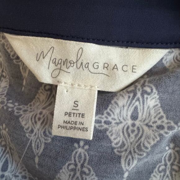 Magnolia Grace Blue Alhambra Embroidered Trim Knit Dress NWOT Small Petite - Picture 8 of 8